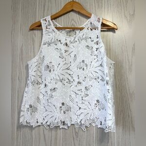 Caution to the Wind White Lace Tank Top Size L EUC